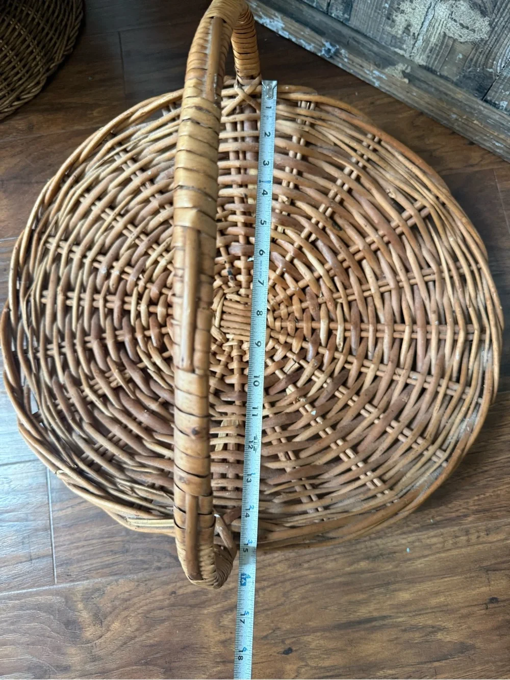 Large Mid Century French Style Flower Gathering Wicker Basket with Handle
